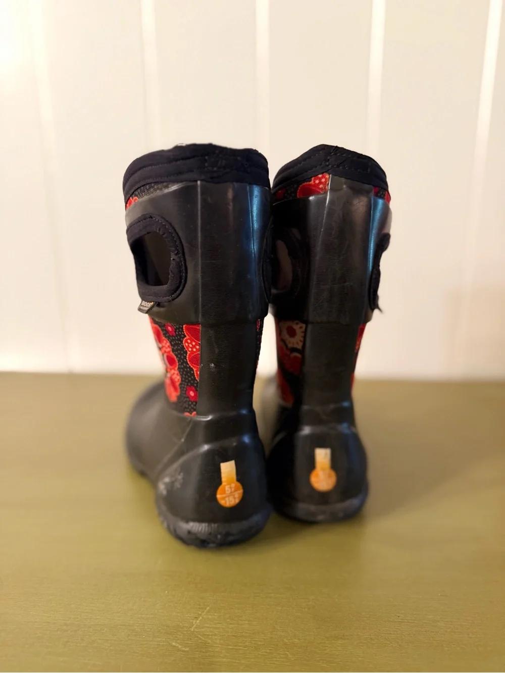 Bogs Kids Waterproof Floral Boots Black & Red